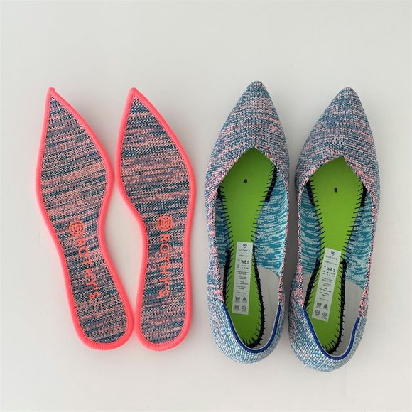 Rothy\'s The Point Turquoise Melange size 8.5 Like New Blue Pink Teal Neon Flats